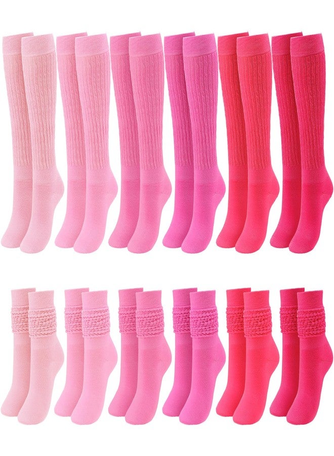 Glitopper 6 Pairs Pink Slouch Socks for Women Knee High Tube Long Hosiery 80s 90s Hot Pink Neon Scrunch Breathable Socks for Summer Outdoor Sports Birthday Gifts for Mother Sister - Image 1